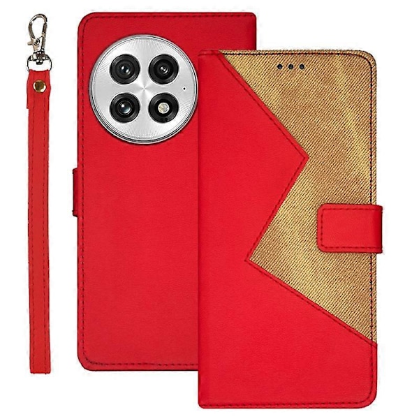 For OnePlus 13 Etui Kortpladser Splejsning Farve Læder Telefon Cover - Rød