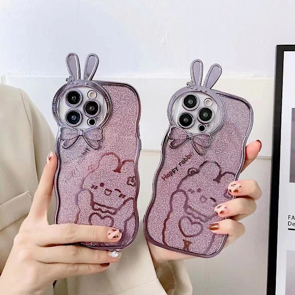 Til iPhone 14 Pro Kanin Design Elektroplettering Telefon Cover Glitter Anti-drop Blød TPU Mobiltelefon Cover