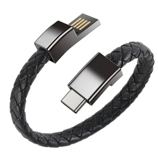 Læderarmbånd med opladerkabel USB-C Opladerarmbånd Sort sort