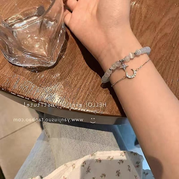 Dobbeltlags katteøje sten stjerne måne perlekæde armbånd