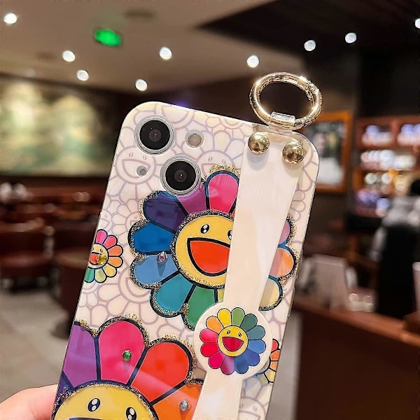 1 st för iPhone 13 Skal Sött med Handledsrem Ställ Glitter Bling Tecknat Mjukt TPU Stötsäkert Skyddande Skal Fodral för Tjejer och Kvinnor - Sunfl