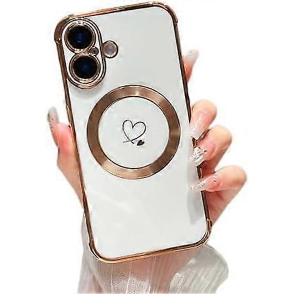 Kotelo iPhone 16:lle 6.1\" [Yhteensopiva MagSafe-ominaisuuden kanssa] Söpö pinnoitettu sydänkuvioinen kotelo kameran suojauksella, pehmeä iskunkestävä TPU-puskurikotelo f