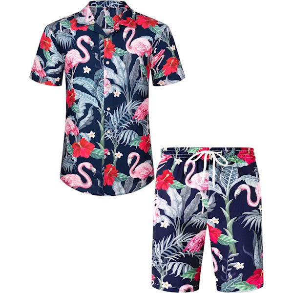 Miesten Havaiji-paita ja shortsit, normaali istuvuus, lyhythihainen, rento, hauska Flamingo-rantapaitasetti XX