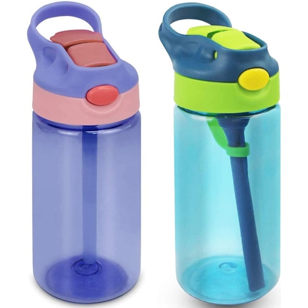 2 kpl lasten urheiluvesipulloa, violetti ja vihreä, 450 ml