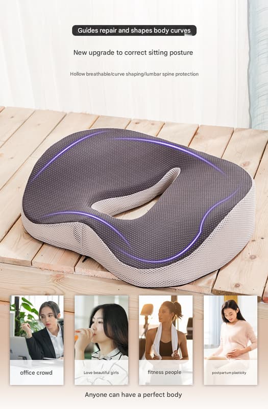 Ortopædisk Siddepude - Memory Foam Siddepude til Hæmorider, Kontor- og Hjemmesiddepude, Tilpasningsdygtig Computerstolspude