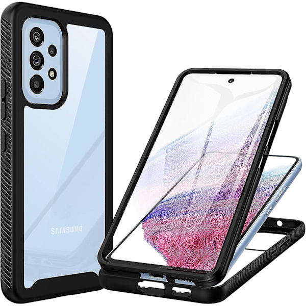 Samsung A53 5G Skal, Svart Stötsäkert Skydd med Skärmskydd, 360 Skyddat Mobilskal Dubbelsidigt Robust Transparent Helskalskydd för Samsun