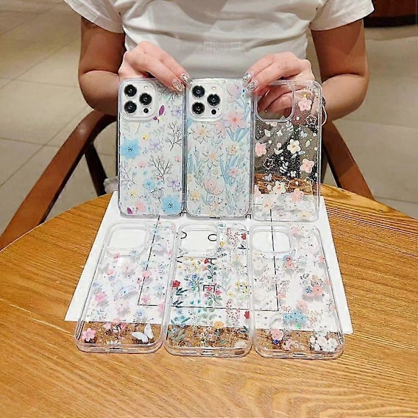 För iPhone 15 Fräscht Litet Blommigt Mobilskal Dropplim Skyddande Fodral