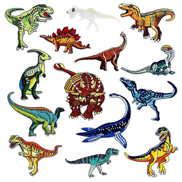 14 stk. Patch Dinosaur Broderi Applikationsmærke Sy- eller Strygemærker til Børnetøj Restaurering Dekoration