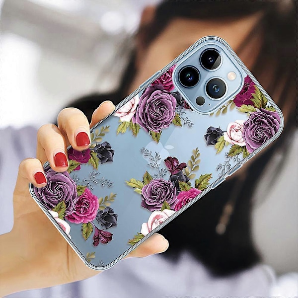 Skal Kompatibelt med iPhone 14 PRO MAX Stil 3, Transparent Silikonskal med Blomstermönster för iPhone 14 PRO MAX