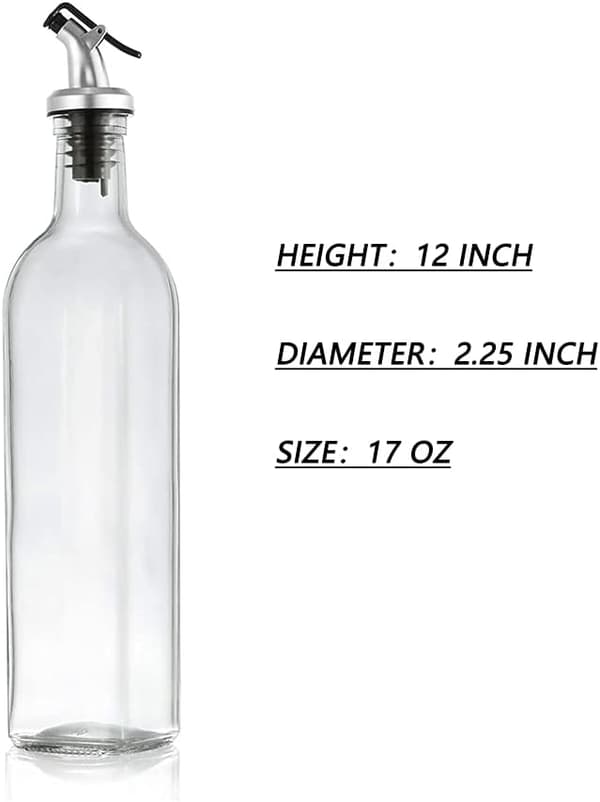 Olivoljeflaska i glas med kontrollerad hällfunktion och droppfri pip för köksbruk