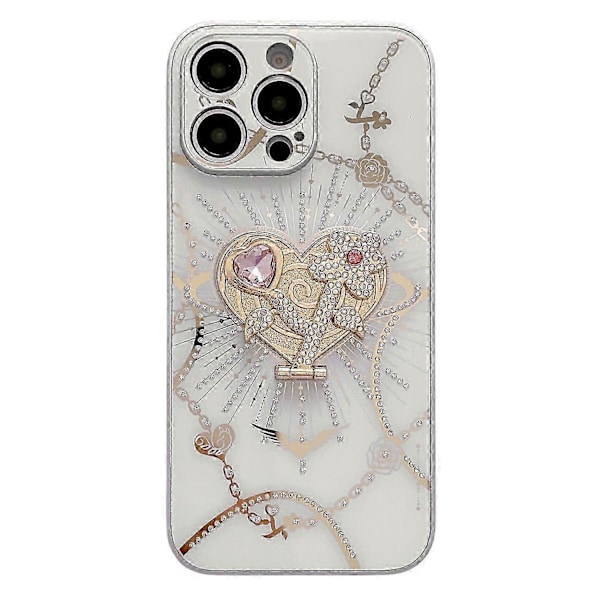 Skal till Iphone 16 Pro Max med Ställ TPU+PC Rhinestones Dekor Telefonskydd - Vit