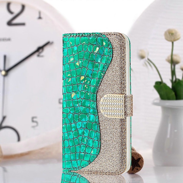 Laser Glitter Pulver Matchende Krokodille Tekstur Læder Telefon Cover til iPhone 14