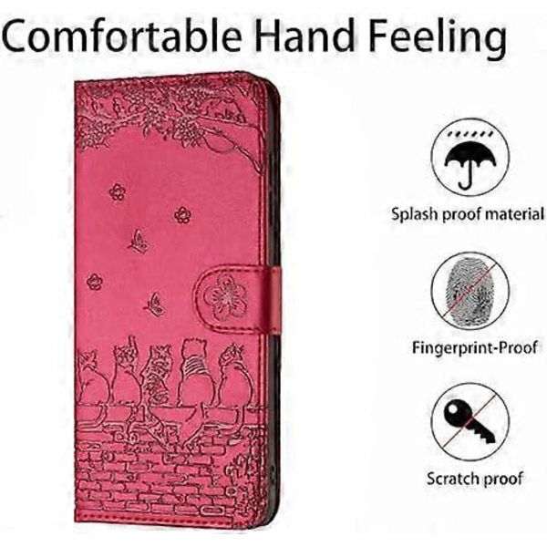 Fodral Kompatibelt med iPhone 16 Pro Max, PU Läder Flip Skyddande Telefonfodral Kortplatser Präglad Kattblomma Fodral med Handledsrem för iPhone 16 Pro Max