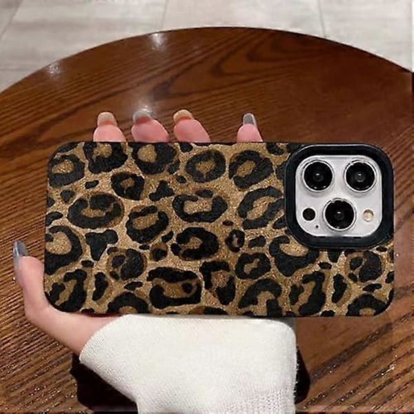 Kompatibelt med iPhone 14 Skal med Trendigt Brunt Leopardmönster Läder Enkelt Sött Skal för Kvinnor Flickor Mjukt Silikonskydd Skal-Guld