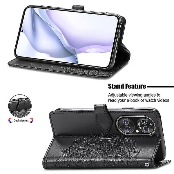 Halvvägs Mandala Präglingsmönster Horisontellt Flip Läder Telefonfodral Black