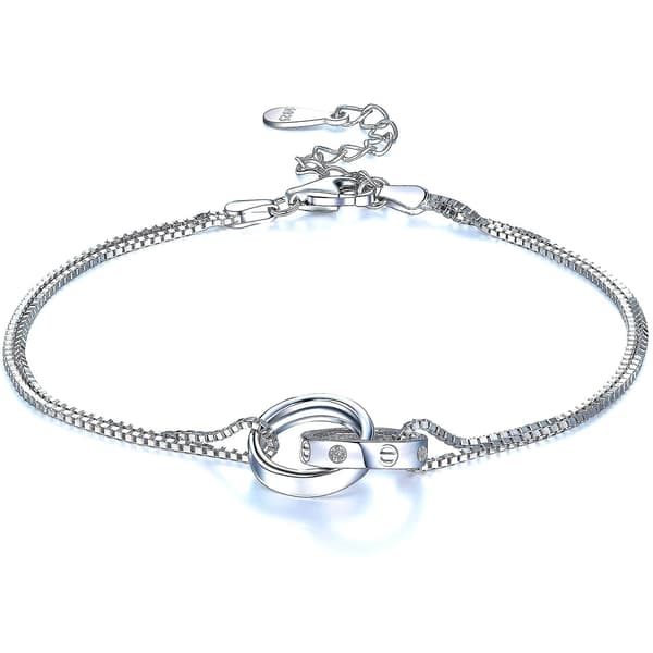 Dobbeltkæde Cirkel Armbånd 925 Sterling Sølv Charm Armbånd