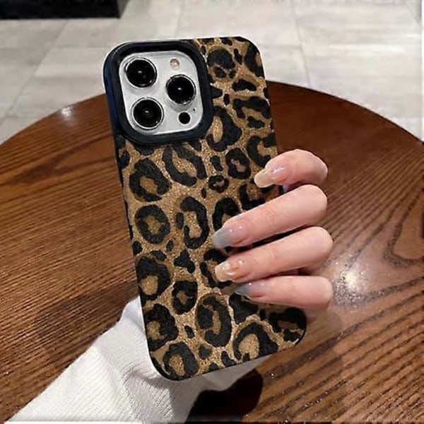 Kompatibelt med iPhone 14 Skal med Trendigt Brunt Leopardmönster Läder Enkelt Sött Skal för Kvinnor Flickor Mjukt Silikonskydd Skal-Guld