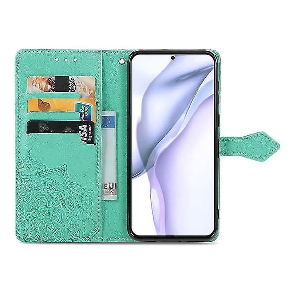Halvvejs Mandala Prægemønster Horisontal Flip Læder Telefoncover Green
