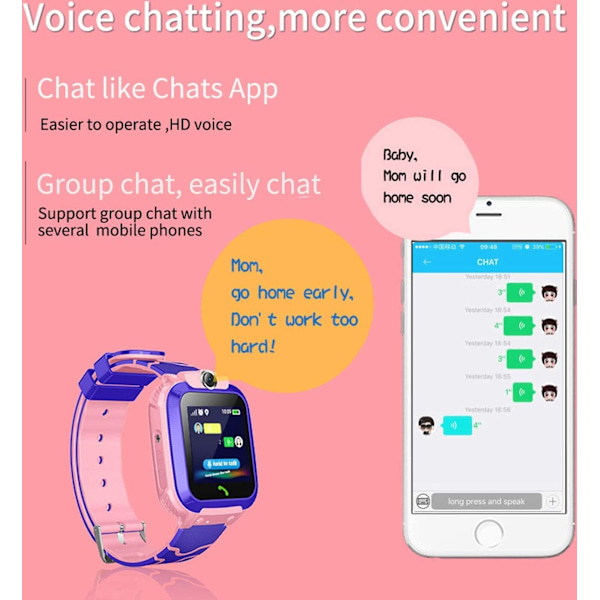 Børnesmartwatch, Vandafvisende Touchscreen Børnesmartwatch (Pink)