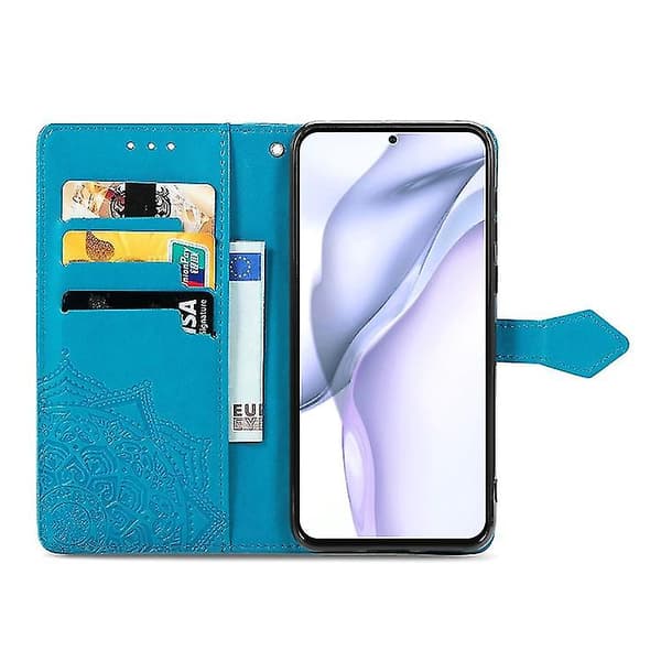 Halvvejs Mandala Prægemønster Horisontal Flip Læder Telefoncover Blue