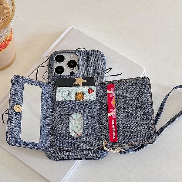 Kortlommer til iPhone 16 Pro Max Etui Spejldesign Læder Bagcover med Rem