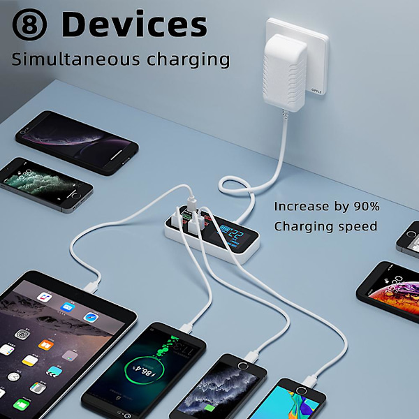 USB-laddare med flera portar och LCD-display, smartphone