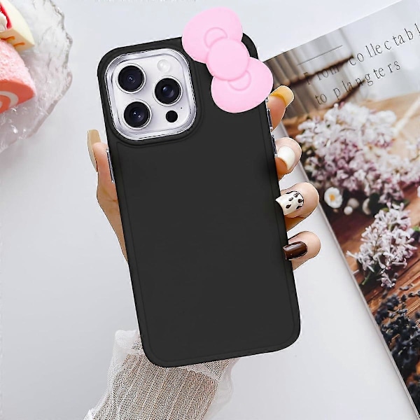 Kompatibel med iPhone 16 Pro Deksel, Søtt 3D Sløyfe Design Myk Silikon Støtsikkert Deksel for iPhone 16 Pro 6.3\" 2024 Svart