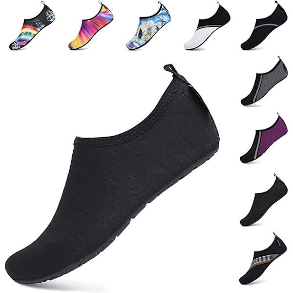 Strandsko til mænd og kvinder, unisex vandsko Aqua Socks hurtigtørrende svømme- og vandbade sko, sort, 36-37EU