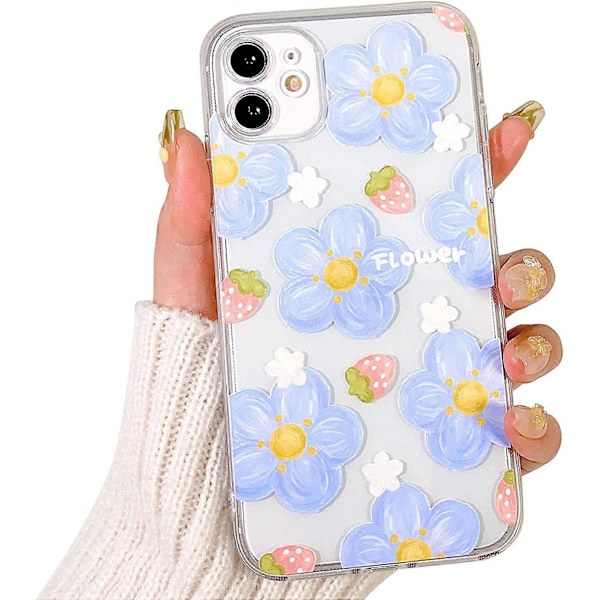 Kompatibelt skal för iPhone 12, sött genomskinligt blommönster i färg för flickor och kvinnor, mjukt TPU stötsäkert skyddande flickigt skal för iPhone 12 - Rosa blomma