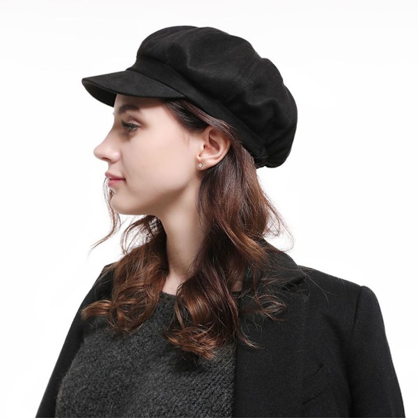 Pigehat Beret Uld Ottekantet Modehue (Sort)