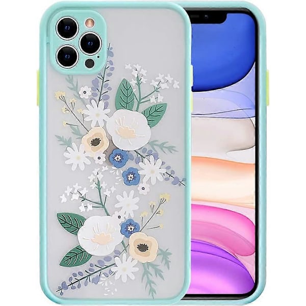 Kompatibelt skal för iPhone 12 Pro, genomskinlig frostad PC-baksida, 3D-blommig design för flickor och kvinnor samt mjuk TPU-stötfångare, slimmat stötsäkert silikonskal endast för iPhone 12
