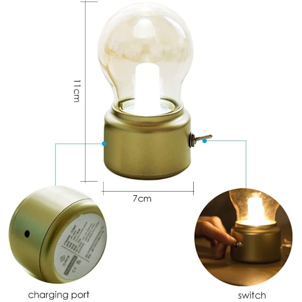 Mini LED bordslampa med USB-laddningskabel Guld