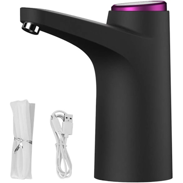 Elektrisk vattenpumpsdispenser, USB-laddning vattenpumpsdispenser för flaska, för universalflaska, portabel vattenpumpsdispenser för inomhus och utomhusbruk (Svart)