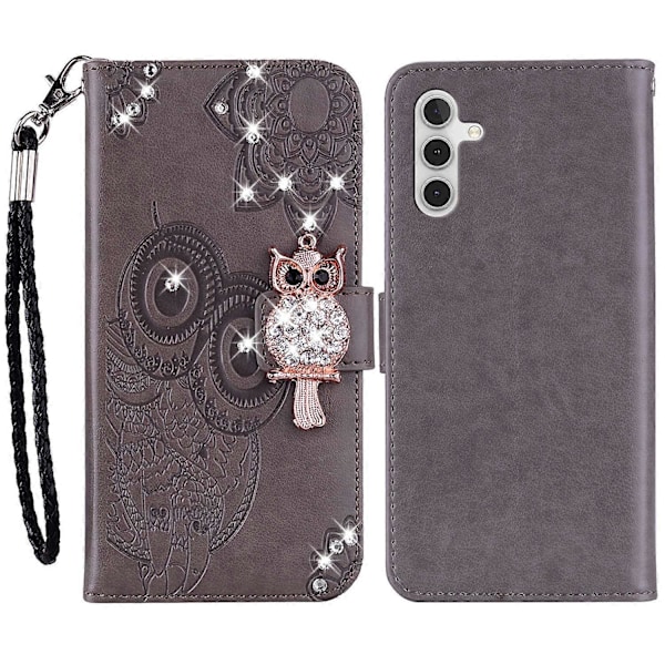 Til Samsung Galaxy A35 5G Wallet Case Læder Telefon Cover Ugle Blomst Præget