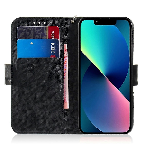 Til iPhone 14 Plus 3D Farvet Horisontal Flip Læder Telefon Cover