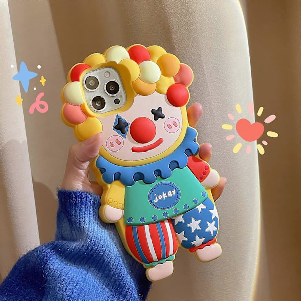15 Pro Max Skal, Kawaii Clown Mobilskal 3D Silikon Tecknat Skal Roligt Passar iPhone 15 Pro Max Sött Skal Mjukt Gummi Stötsäkert Skyddsskal för