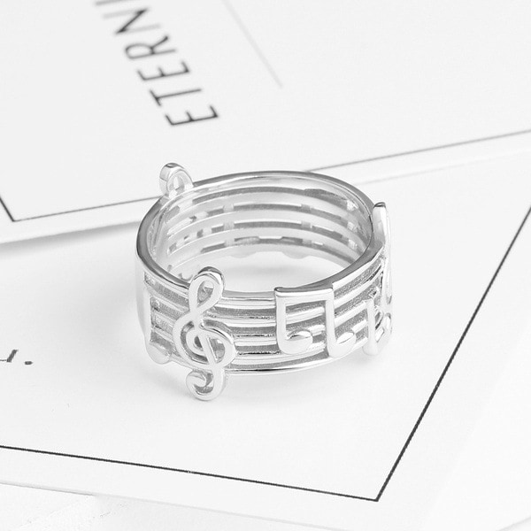 Platinabelagte Diamantringer Musikknote Mønster Ringer 7
