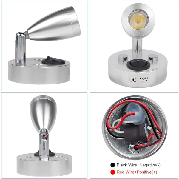 2 LED-læselamper med spotlight 3W 12V med switch