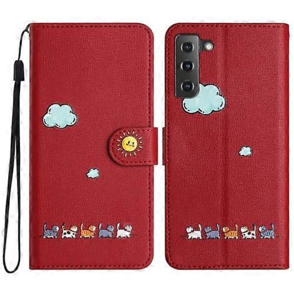 För Samsung Galaxy S22 5G Tecknade Katter Läder Mobiltelefonfodral