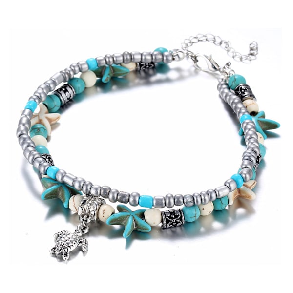 2 st Boho Skal/Sjöstjärna/Sköldpadda/Vävt Anklets Armband