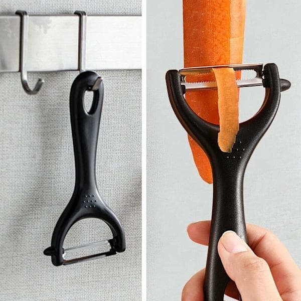 Ergonomisk potetskreller i rustfritt stål - Universell grønnsaks- og fruktskreller, svart, 7x15cm