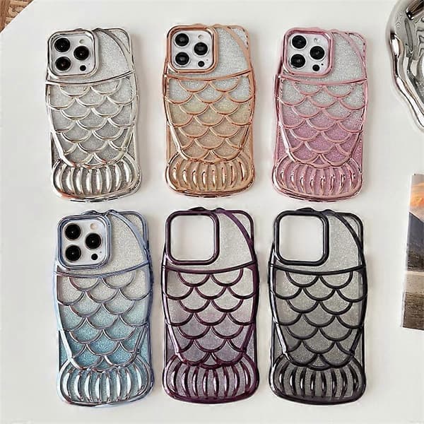 Glitter Fish Shape TPU Elektroplettert Telefondeksel til iPhone 14 Pro Max
