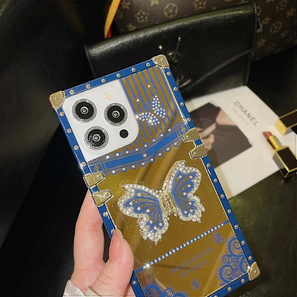 iPhone 15 Pro Max TPU+PC -suojakuori, galvanisoitu puhelinkotelo perhosjalustalla
