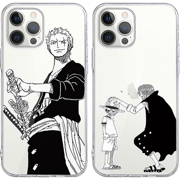 2-pack Skal för iPhone 12 Pro/iPhone 12 6.1'', Anime One Piece Luffy Zoro Manga Design Mönster Transparent Skal Mjukt Stötsäkert TPU-skydd för iPhon