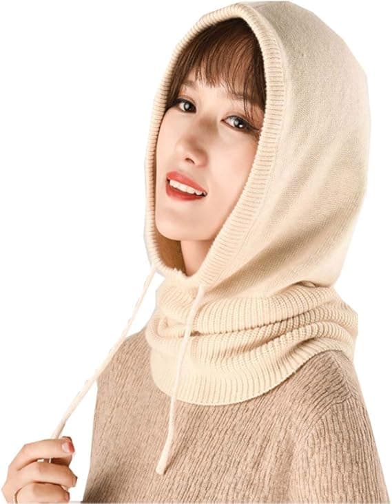 Balaclava Hatt för Kvinnor Vinter Kashmir Stickade Mössor Skidmask Skidmössa Utomhus (Beige)