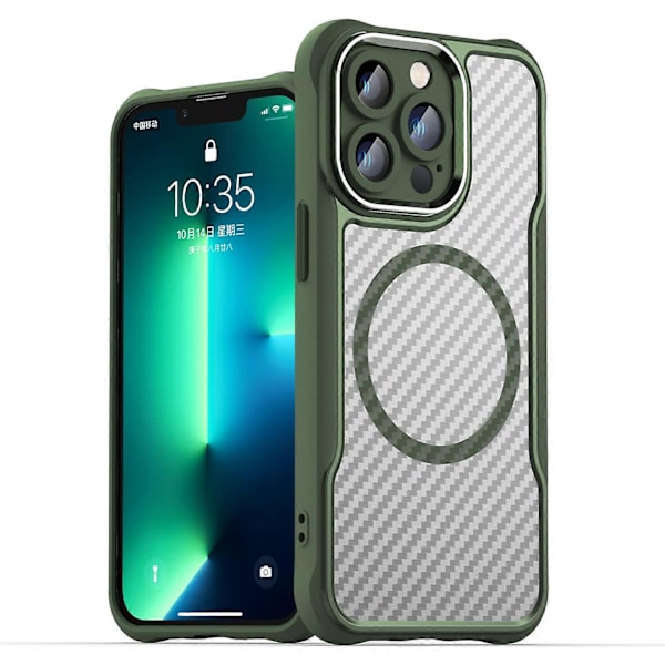 iPhone 13 Pro magneettinen puhelinkotelo TPU+PC takakansi hiilikuitukuvio