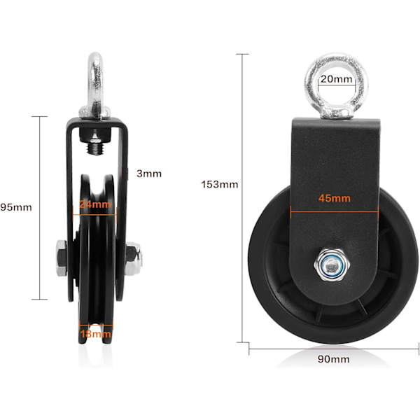 Köysipyörä 90mm pyörä U-kiinnikkeellä 2kpl