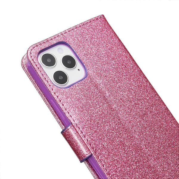 Glitterpuder Fjäril Läder Telefonfodral för iPhone 12 mini