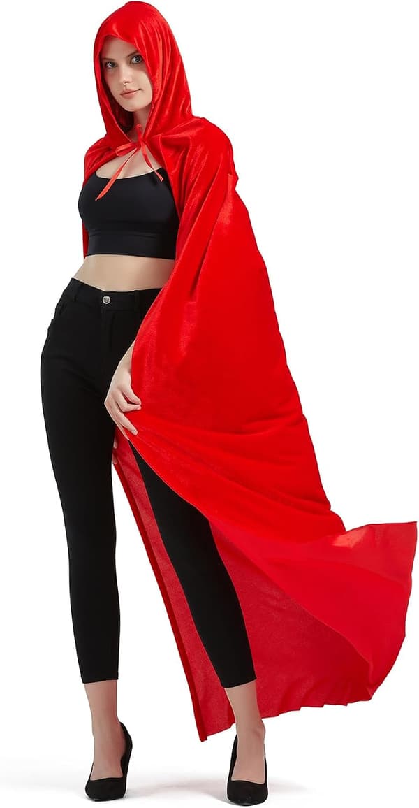 Unisex Hætte Cape med Hætte til Mænd og Kvinder - Heksekappe Vampyrkappe Halloween Julekostume Red Medium