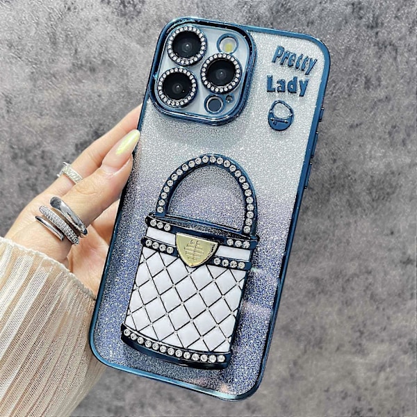 För iPhone 15 Pro Skal Spegel Ställ TPU+PC Gradient Glitter Mobilskal